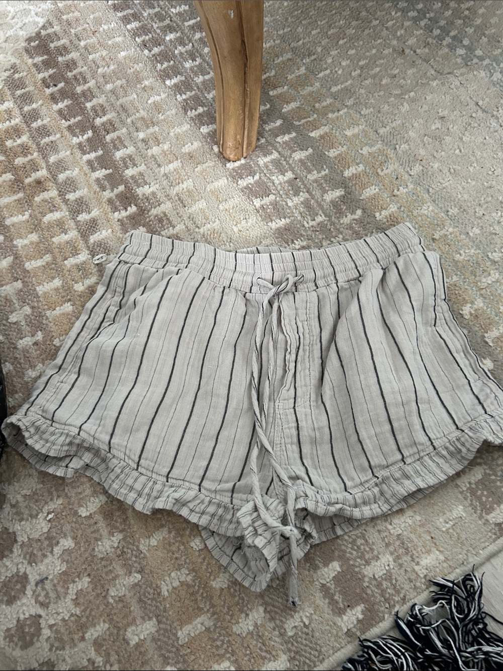 Women's Cream Striped Drawstring Shorts